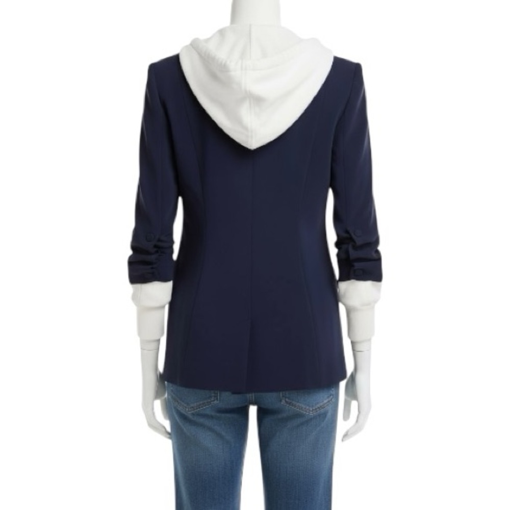 Cinq a Sept Women’s Hooded Relaxed Fit Navy Blue and White Khloe Blazer Jacket - Picture 13 of 15